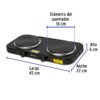 475532 47553 - Parrilla eléctrica 2 quemadores de disco, negra, VOLTECK