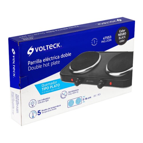 475534 47553 - Parrilla eléctrica 2 quemadores de disco, negra, VOLTECK