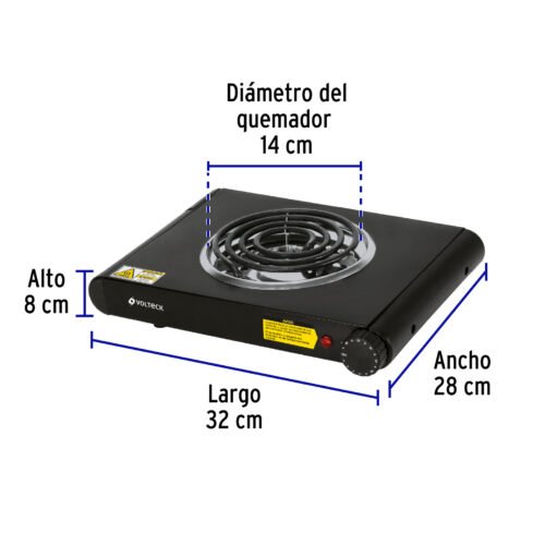 47556 - Parrilla eléctrica 1 quemador espiral, negra, VOLTECK
