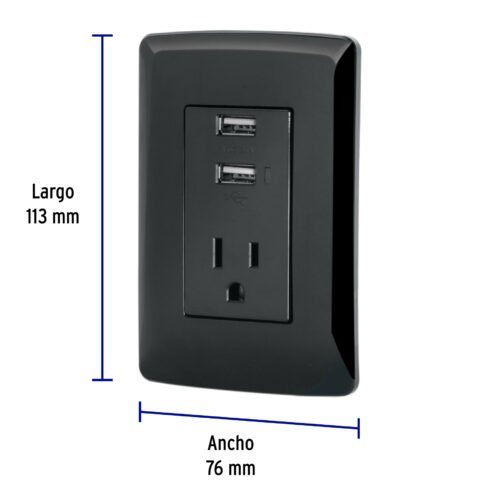 47590 - Contacto aterrizado  2 puertos USB, negro, línea Italiana