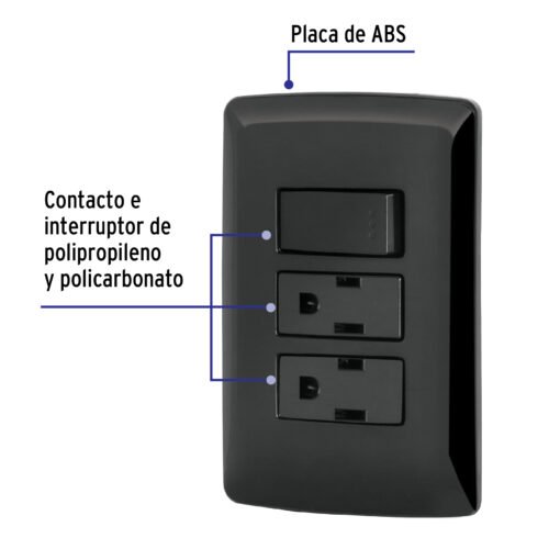 475932 47593 - Placa armada 2 contactos e interruptor,negro, línea Italiana