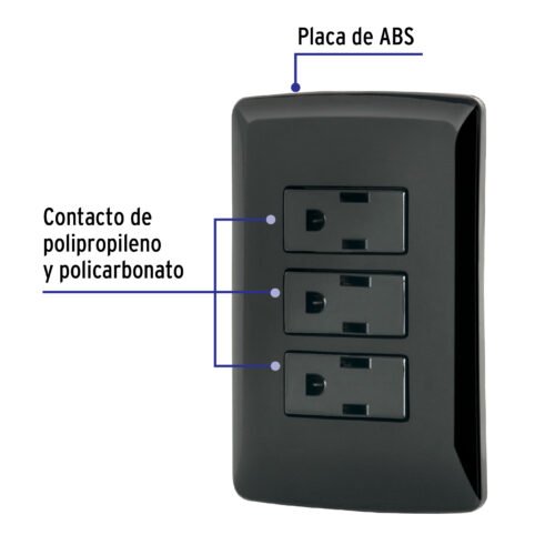 475942 47594 - Placa armada 3 contactos aterrizados, negro, línea Italiana