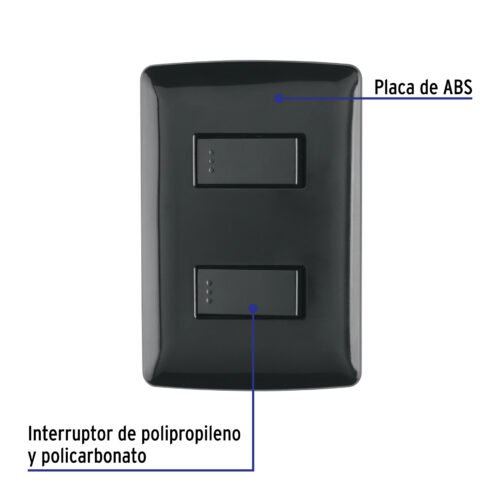 47597 - Placa armada, 2 interruptores sencillos,negro,línea Italiana