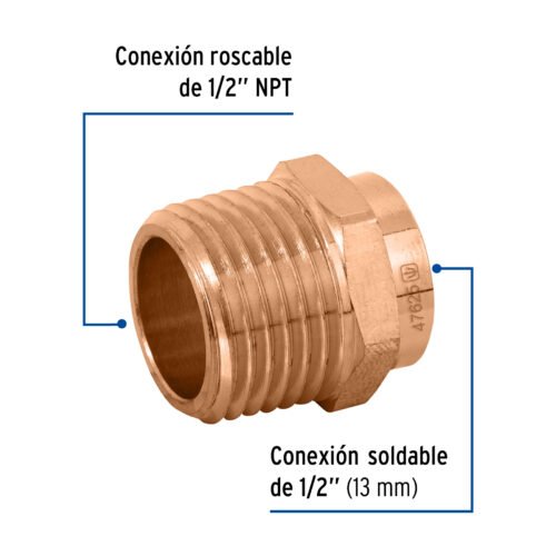 47625 - Conector de cobre de rosca exterior 1/2", Foset Basic