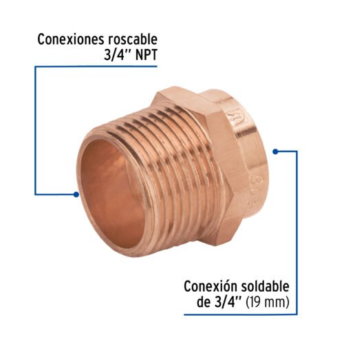 47626 - Conector de cobre de rosca exterior 3/4", Foset Basic