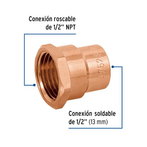 47628 - Conector de cobre de rosca interior 1/2", Foset Basic