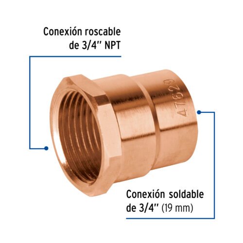 47629 - Conector de cobre de rosca interior 3/4", Foset Basic