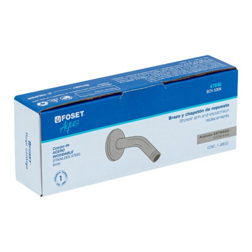 47646 - Brazo corto con chapetón para regadera, satín, Foset Aqua