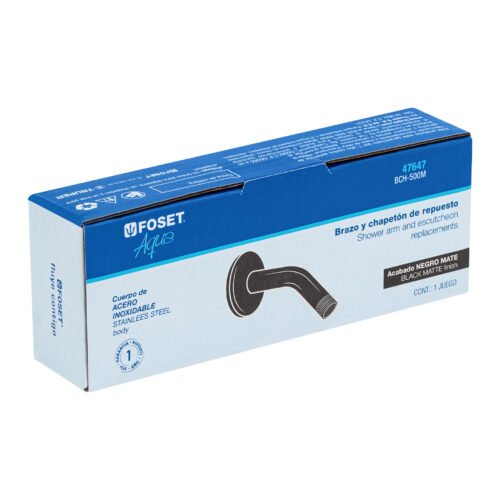 47647 - Brazo corto con chapetón para regadera, negro mate, Aqua