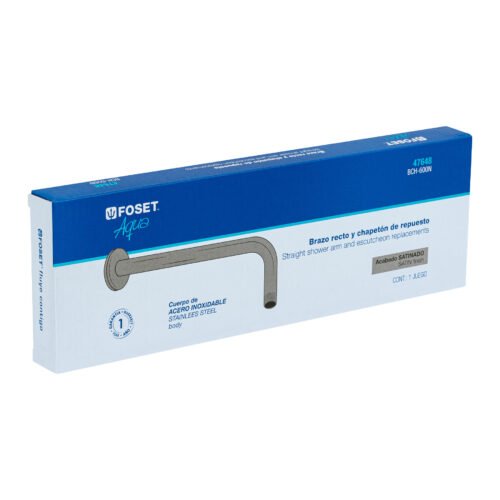 47648 - Brazo recto con chapetón para regadera, 30 cm, satín, Foset