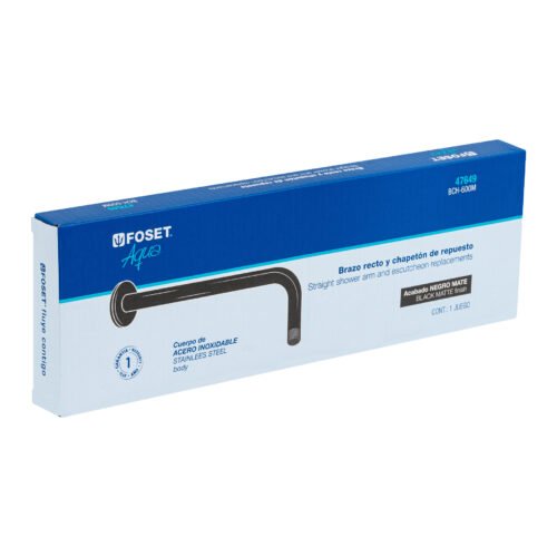 47649 - Brazo recto con chapetón para regadera, 30 cm, negro mate