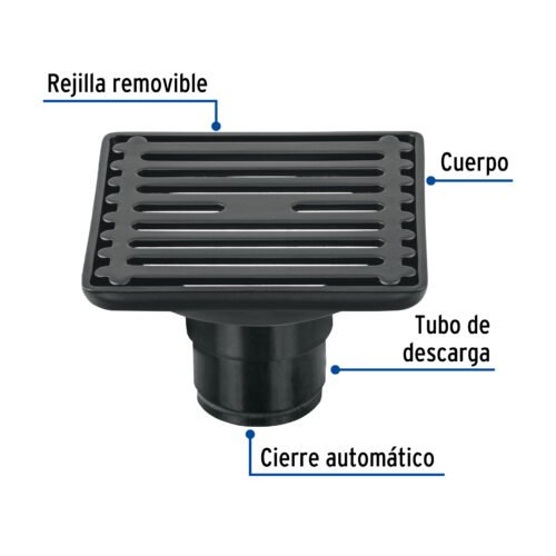 476501 47650 - Resumidero cuadrado 4"x 4", acero inoxidable, negro, Aqua