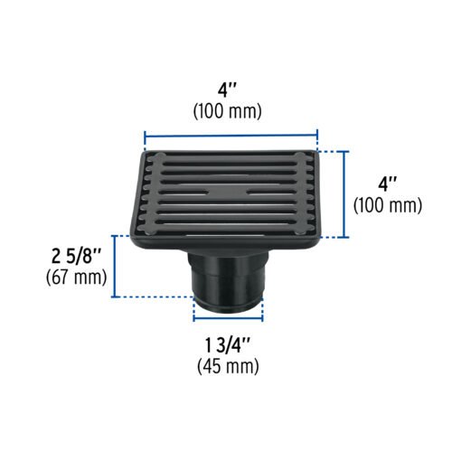 476502 47650 - Resumidero cuadrado 4"x 4", acero inoxidable, negro, Aqua