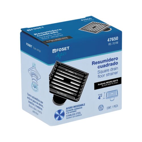 476503 47650 - Resumidero cuadrado 4"x 4", acero inoxidable, negro, Aqua