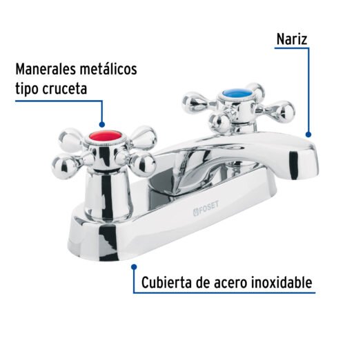 47680 - Mezcladora 4" para lavabo, nariz larga, manerales cruceta