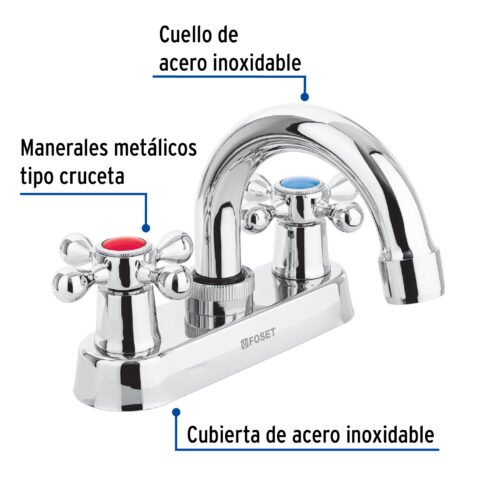 476811 47681 - Mezcladora 4" para lavabo, cuello curvo, manerales cruceta