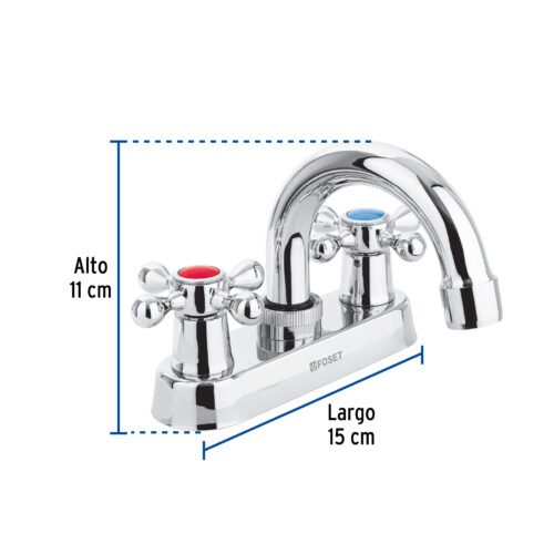 476812 47681 - Mezcladora 4" para lavabo, cuello curvo, manerales cruceta