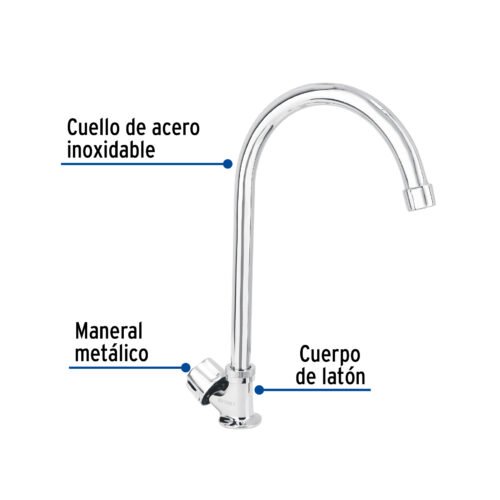 47691 - Llave individual fregadero, cuello curvo, hexagonal, BASIC