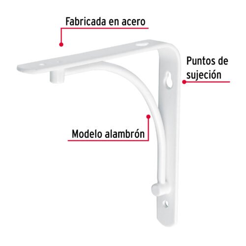 47692 - Ménsula reforzada blanca 6 x 6", diseño alambrón, FIERO