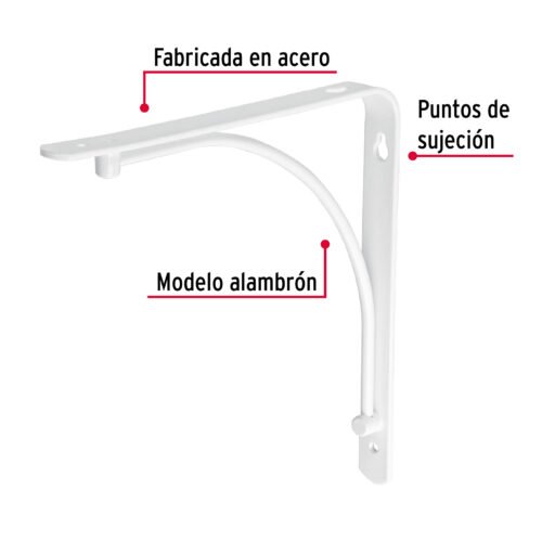 47693 - Ménsula reforzada blanca 8 x 8", diseño alambrón, FIERO