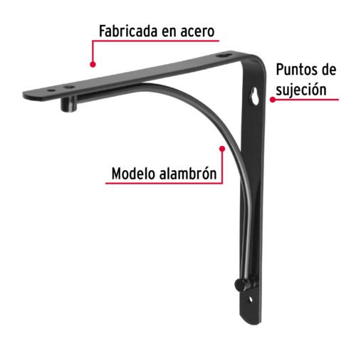 47695 - Ménsula reforzada negra 8 x 8", diseño alambrón, FIERO