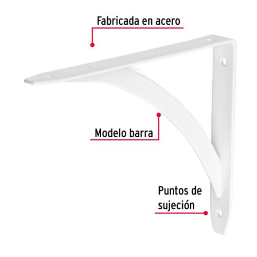 47696 - Ménsula reforzada blanca 5 x 7", diseño barra, FIERO