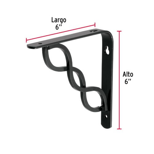 47700 - Ménsula reforzada negra 6 x 6", diseño trenza, FIERO