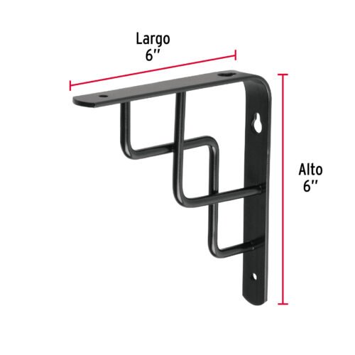 47702 - Ménsula reforzada negra 6 x 6", diseño escalera, FIERO