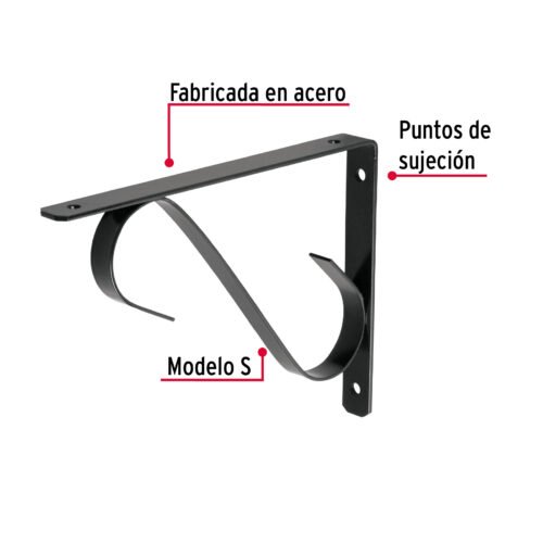 47704 - Ménsula reforzada negra 8 x 6", diseño colonial, FIERO