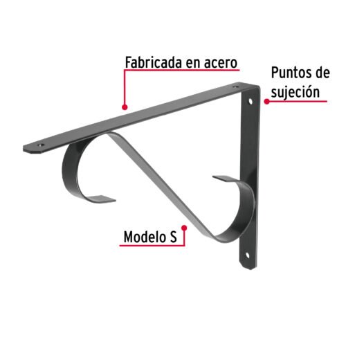47705 - Ménsula reforzada negra 11 x 8", diseño colonial , FIERO