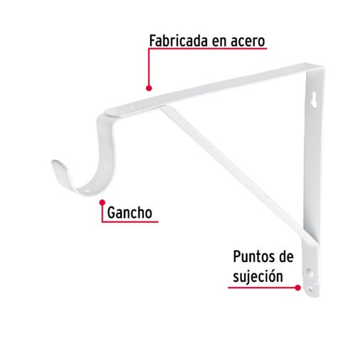 47706 - Ménsula reforzada blanca 11 x 12", con gancho, FIERO