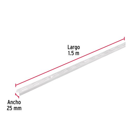 47718 - Cremallera doble blanca para ménsulas planas, 1.5m, FIERO