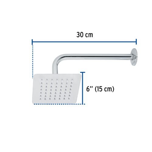 47736 - Regadera cuadrada 6", acero inox, con brazo, cromo, Túbig