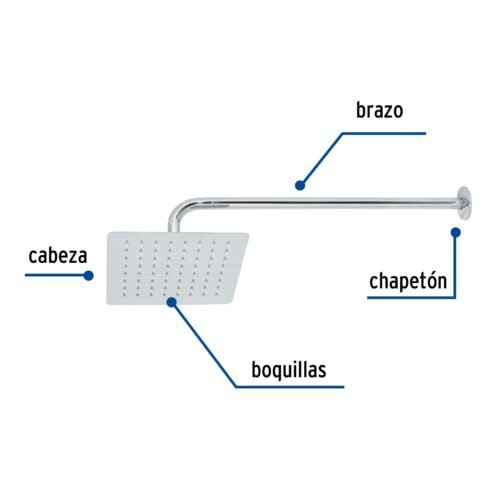 47738 - Regadera cuadrada 8", acero inox, con brazo, cromo, Túbig
