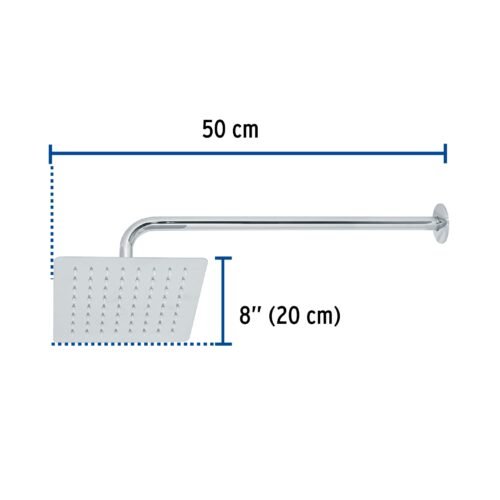 47738 - Regadera cuadrada 8", acero inox, con brazo, cromo, Túbig