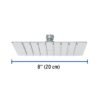 47739 - Regadera cuadrada 8", acero inox, sin brazo, cromo, Túbig