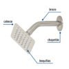 47740 - Regadera cuadrada 4", acero inox, con brazo, satín, Túbig