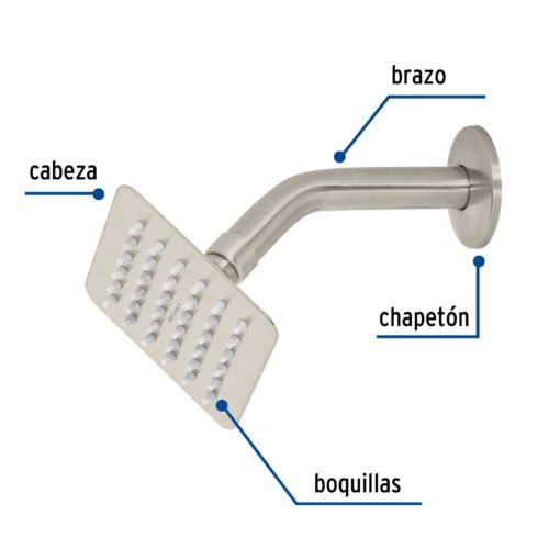 47740 - Regadera cuadrada 4", acero inox, con brazo, satín, Túbig