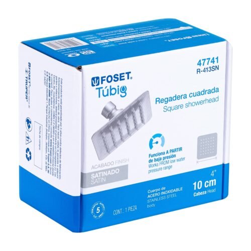 477415 47741 - Regadera cuadrada 4", acero inox, sin brazo, satín, Túbig