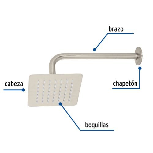 47742 - Regadera cuadrada 6", acero inox, con brazo, satín, Túbig
