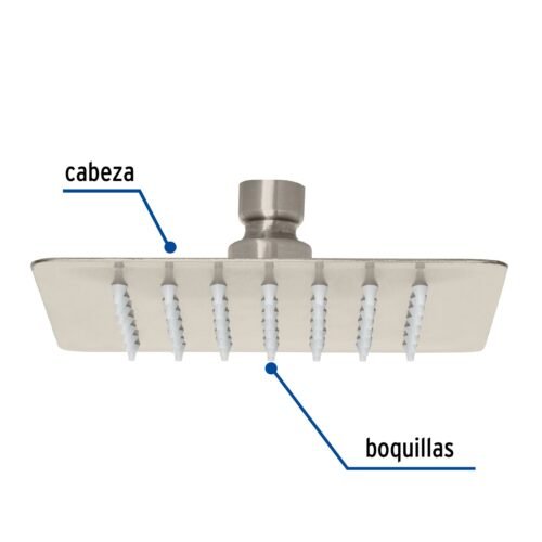 47743 - Regadera cuadrada 6", acero inox, sin brazo, satín, Túbig
