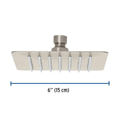 47743 - Regadera cuadrada 6", acero inox, sin brazo, satín, Túbig
