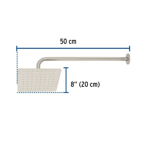 47744 - Regadera cuadrada 8", acero inox, con brazo, satín, Túbig