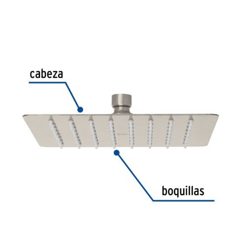 47745 - Regadera cuadrada 8", acero inox, sin brazo, satín, Túbig