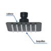 47747 - Regadera cuadrada 4", acero inox, sin brazo, negro, Tubig