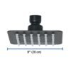 47747 - Regadera cuadrada 4", acero inox, sin brazo, negro, Tubig