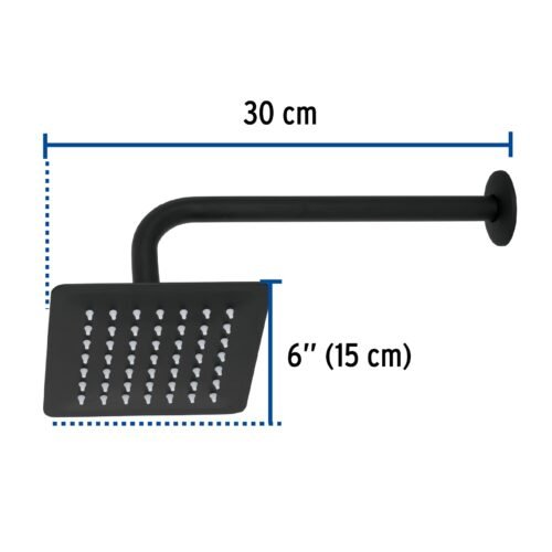 47748 - Regadera cuadrada 6", acero inox, con brazo, negro, Túbig