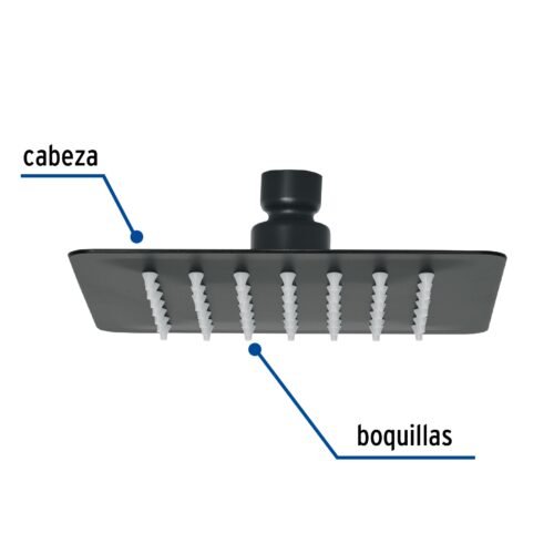 47749 - Regadera cuadrada 6", acero inox, sin brazo, negro, Túbig