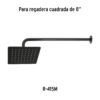 47751 - Regadera cuadrada 8", acero inox, sin brazo, negro, Túbig