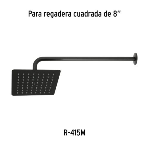 47751 - Regadera cuadrada 8", acero inox, sin brazo, negro, Túbig